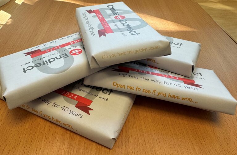 Chocolate bars celebrating 40 years of Charles Endirect